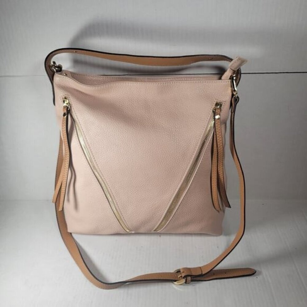 Giorgia Milani Top Zip Leather Pink Hobo Crossbody Bag